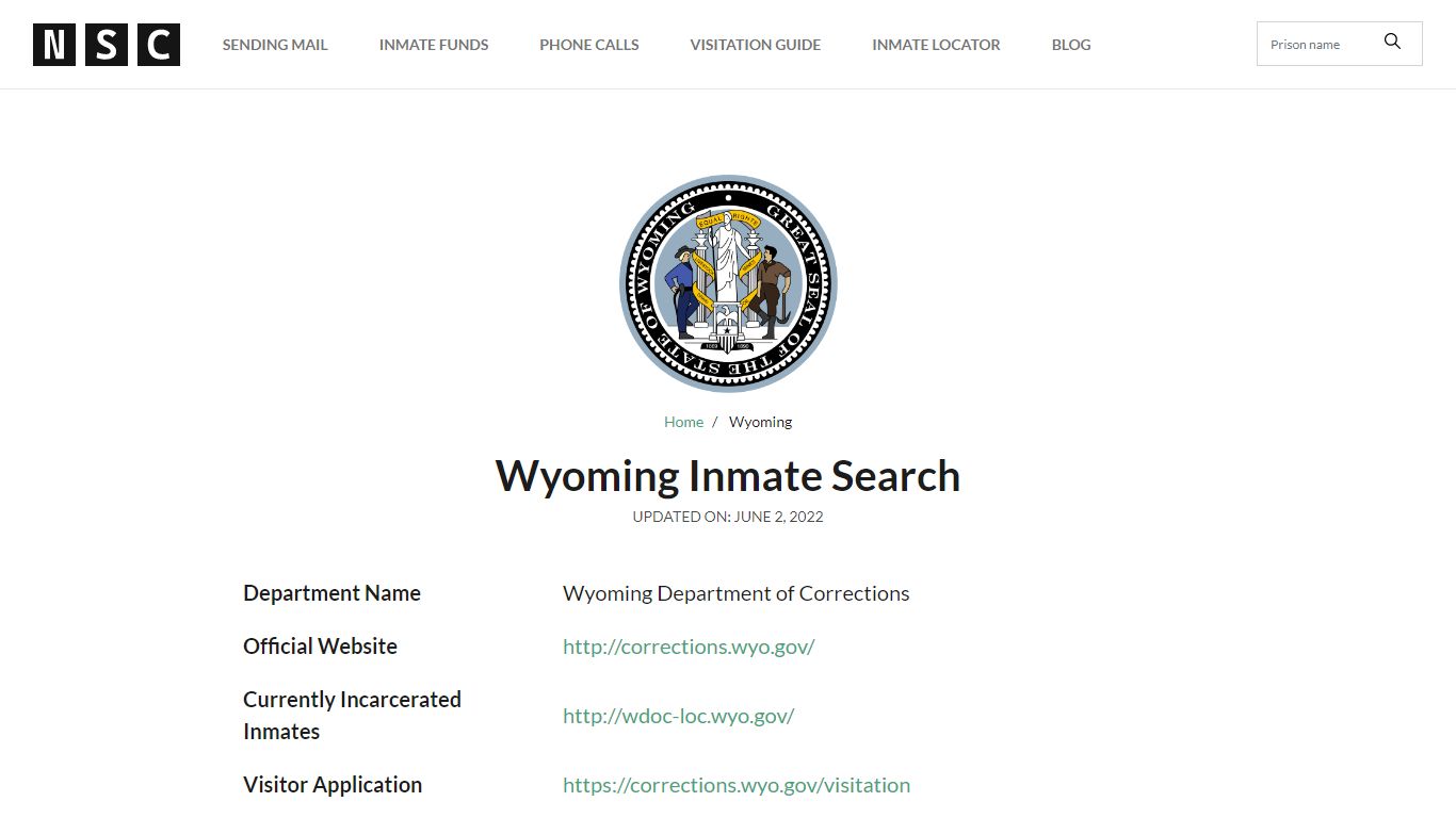 Wyoming Inmate Search – Wyoming Department of Corrections ...